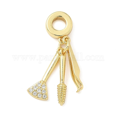 Латунные микро-паве прозрачные кубические цирконии стоматологические европейские подвески-шармы KK-Z120-55G-01-1