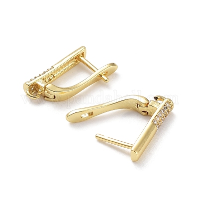 Покрытие стойки из латуни с фурнитурой для сережек-обручей с кубическим цирконием KK-Z036-09G-1