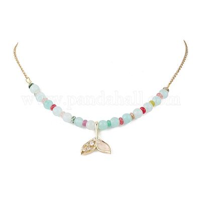 Ожерелья из круглых бусин из натурального смешанного камня и кварцевого кристалла NJEW-JN05302-02-1