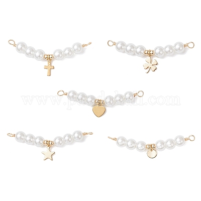 5 шт. 5 стиля подвески-соединители из стеклянных жемчужин круглой формы PALLOY-JF04526-1