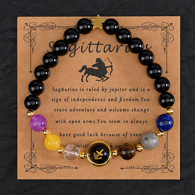 12 знак зодиака натуральный черный обсидиан круглые бусины эластичные браслеты для мужчин и женщин WG228FC-08-1