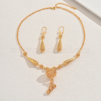 Комплекты из полых круглых каплевидных серег и ожерелий для свадеб и торжеств TU1381-1