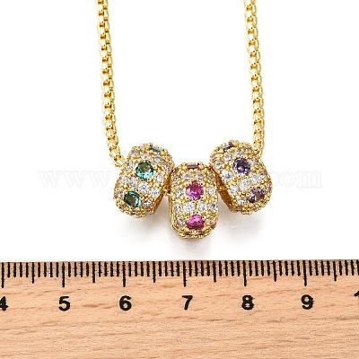 Латунный микропаве разноцветный кубический цирконий 3 рондель подвеска коробка цепочка ожерелья NJEW-K287-03G-1