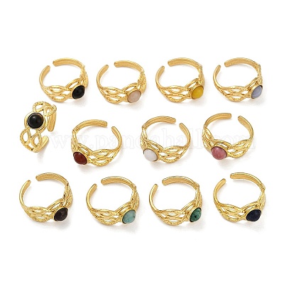 Кольца-манжеты из нержавеющей стали 316 с натуральными смешанными драгоценными камнями RJEW-Z098-01G-08-1