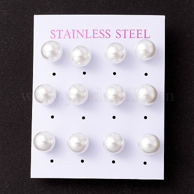 6 пара круглых серег-гвоздиков с жемчугом и ракушками EJEW-A067-18A-P-1