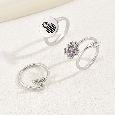 3 шт. 3 стиля латунные паве сиреневые кубические цирконии цветок лист ананас открытые манжеты для пальцев ног наборы для женщин HC0924-1