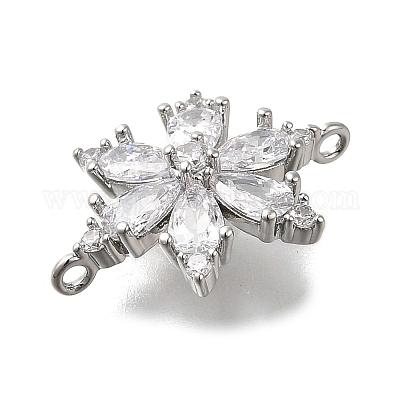 Подвески-скрепки из латуни с прозрачным кубическим цирконием и снежинками KK-Q048-19P-1