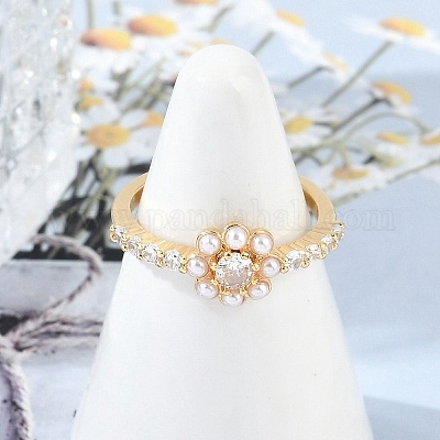 Открытые манжеты из латуни с микропаве и прозрачным цирконием для женщин RJEW-R011-04G-1