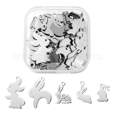Не тускнеющие 30 шт. 5 подвески в виде кролика из нержавеющей стали 201 STAS-LS0001-76P-1
