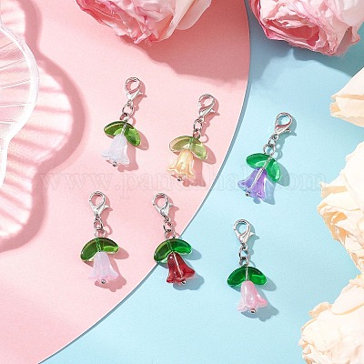 Подвесные украшения из прозрачного стекла в виде цветка HJEW-JM03295-02-1