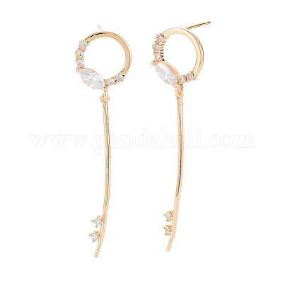 Латунные микро-паве прозрачные серьги-гвоздики из циркония KK-S364-046-1