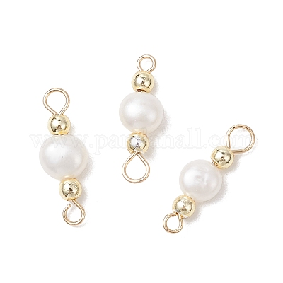 Подвески-коннекторы из натурального культивированного пресноводного жемчуга в виде картофеля и круглого гальванического немагнитного синтетического гематита PALLOY-JF04191-01-1