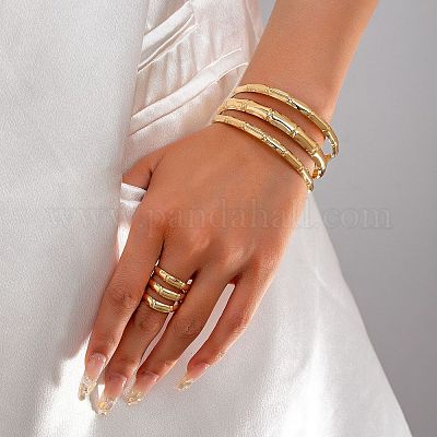 Комплект из браслета-манжеты и колец-манжет из сплава бамбукового соединения FS-WG990BE-01-1