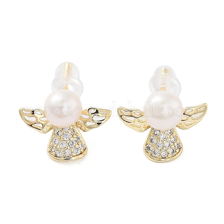 Natural Pearl Angel Stud Earrings EJEW-P256-65G-1