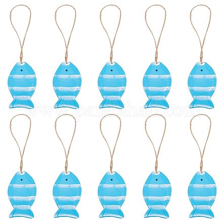 GORGECRAFT 8Pcs Wood Fish Hanging Mediterranean Wall Decor Beach Christmas Decorations with Jute Rope Hanging Fish Nautical Indoor Outdoor Decorations for Wall Hanging Crafts HJEW-WH0042-31-1