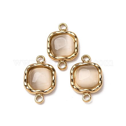 Подвески-шармы с квадратным коннектором «кошачий глаз» из нержавеющей стали 304 STAS-L022-524G-1