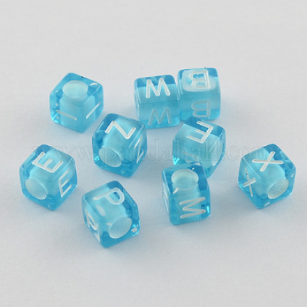 Mixed Letters Transparent Acrylic Cube Beads X-SACR-S181-03-1