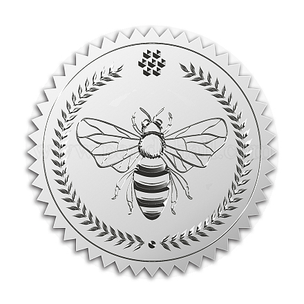 カスタムシルバーホイルエンボス画像ステッカー  賞状シール  メタリック製スタンプシールステッカー  ワードオナーロールの花  ミツバチの模様  5cm  4pcs /シート DIY-WH0336-008-1