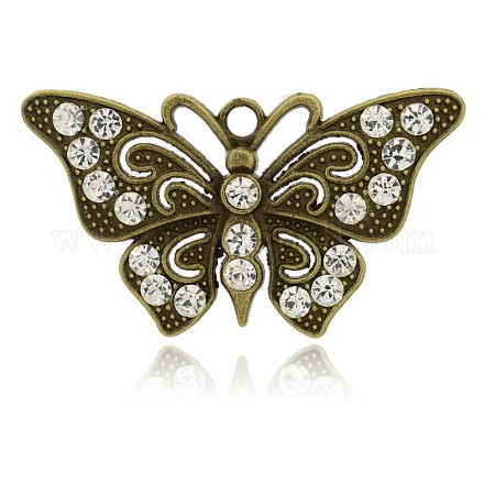 Antique Bronze Plated Butterfly Alloy Rhinestone Big Pendants RB-J234-01AB-NF-1