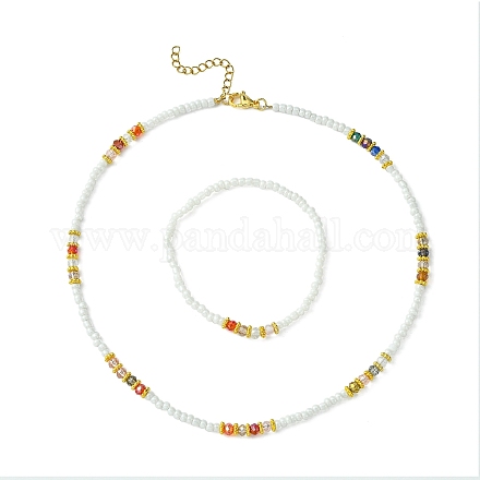 Glass Seed Beaded Necklace & Stretch Bracelet SJEW-JS01285-1