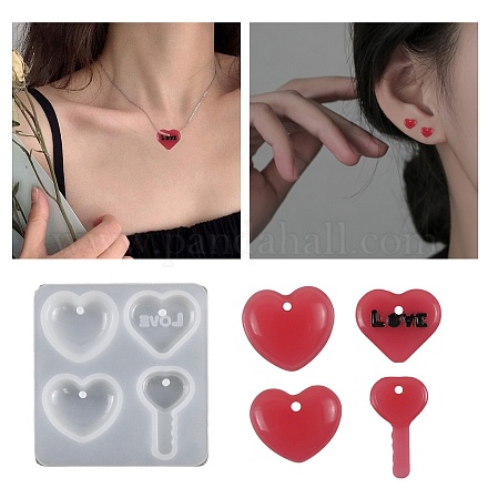Stampi in silicone con ciondolo fai da te a forma di cuore e chiave a tema San Valentino DIY-G107-01-1