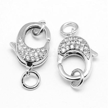 Brass Micro Pave Grade AAA Cubic Zirconia Lobster Claw Clasps ZIRC-P029-09P-NR-1