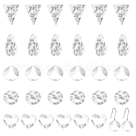 CHGCRAFT 50Pcs 5 Styles 304 Stainless Steel Flat Pendants Round Disc Charms Hearts Triangle Textured Pendants with Loops for Earring Necklace Jewelry Making STAS-CA0001-69P-1