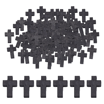 Sunyclue200pcsウッドクロスペンダントナチュラル木製スモールクロスチャームペンダントパーティー用ホール付きネックレスジュエリー作りdiyクラフト手作りアクセサリー  ブラック WOOD-SC0001-36A-1