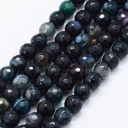 Faceted Natural Agate Beads Strands G-F561-6mm-D10-1