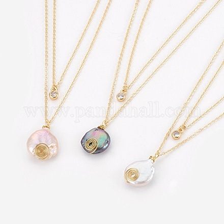 Collares de perlas keshi con perlas barrocas naturales NJEW-JN02255-1