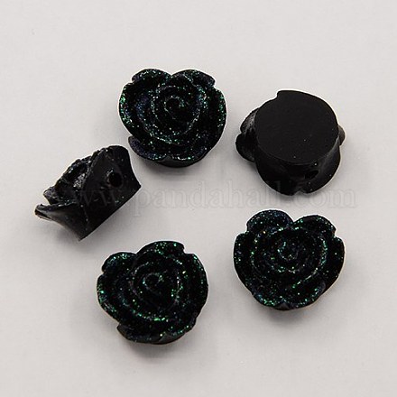 Glitter Style Resin Rose Flower Flatback Beads X-RESI-I023-03D-1