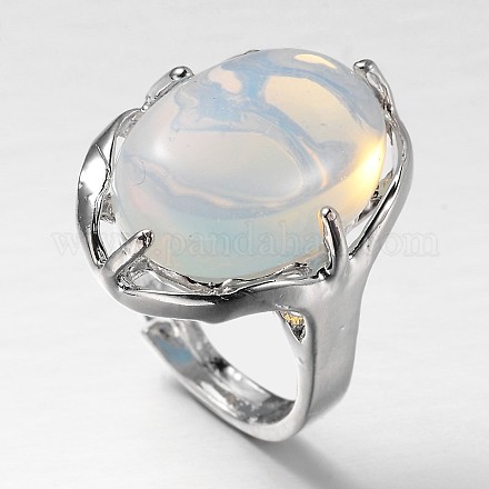 調整可能な楕円形の宝石ワイドバンドリング  プラチナトーンの真鍮パーツ  usサイズ7 1/4(17.5mm) RJEW-L062-01A-1
