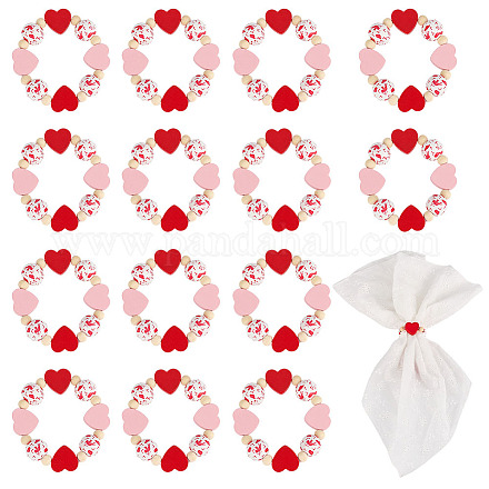 15 шт. Кольца для салфеток из натурального дерева с сердечками и круглыми бусинами ко Дню святого Валентина&nbsp;HJEW-MA00042-1