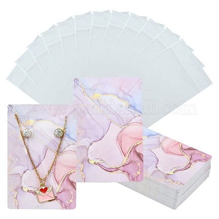 50 Uds. Tarjetas de exhibición de joyería de papel de cartón estampado en caliente rectangulares CDIS-CJ0001-04-1