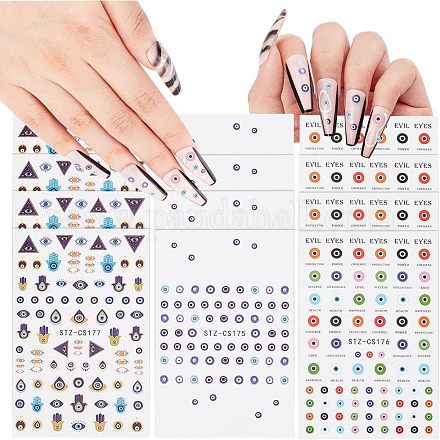 AHANDMAKER 12 Sheet Evil Eye Nail Art Stickers DIY-GA0004-14-1