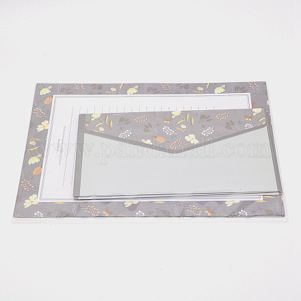 紙の封筒とレターペーパー  花柄  長方形  濃いグレー  8.7~21x14.3~16.5x0.01~0.03cm  9個/セット DIY-WH0204-24E-1
