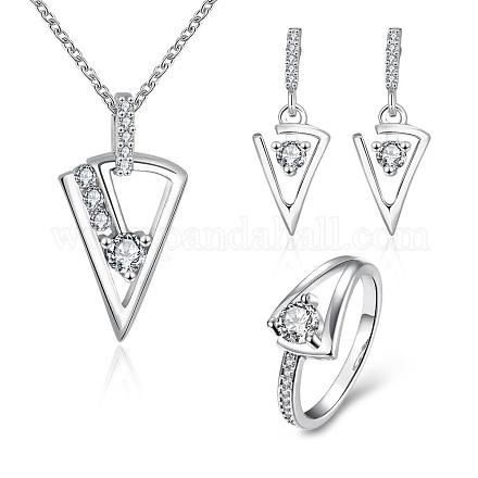 Women Platinum Plated Brass Cubic Zirconia Bridal Jewelry Sets SJEW-BB00319-01-1