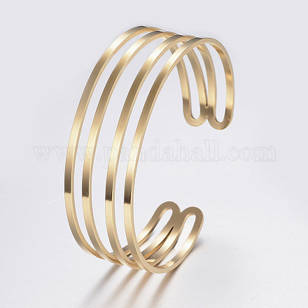 Placage d'ions creux (ip) 304 bracelets de manchette à large bande en acier inoxydable BJEW-H565-01G-1