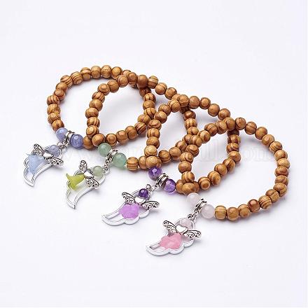 Wood Beads Stretch Charm Bracelets BJEW-JB02626-1