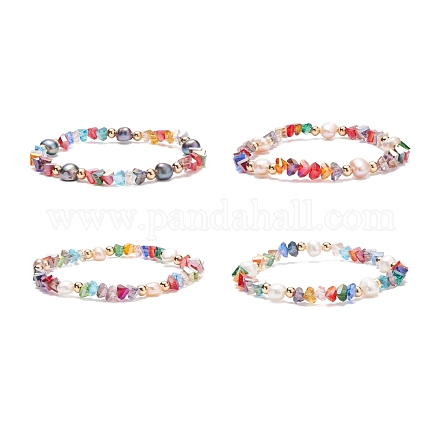 Bracelet extensible en perles naturelles et triangle de verre pour femme BJEW-JB08230-1
