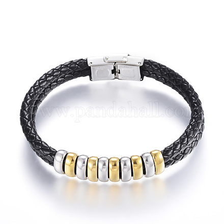 Bracelets multi-rangs avec cordon en cuir tressé BJEW-F291-43GP-1