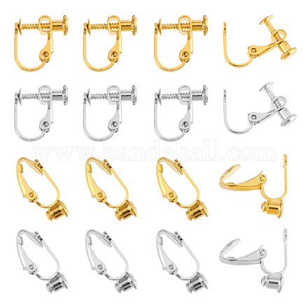 SUPERFINDINGS 48Pcs 2 Style Brass Clip-on Earring Findings Platinum Golden Screw Back Ear Wire Non Pierced Earring Converter with Loop Screw Earring Clips for Jewelry Making KK-FH0004-53-1