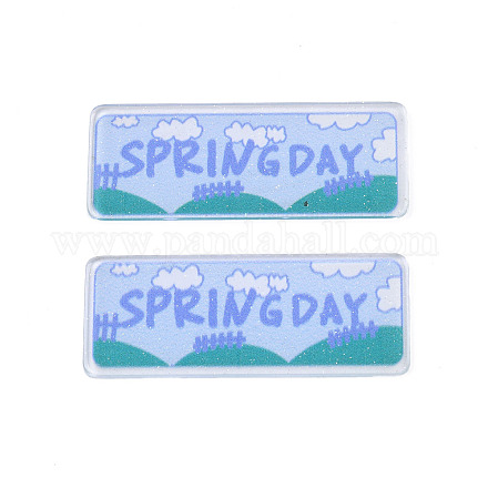 透明プリント アクリル カボション  グリッターパウダー付き  春の日という言葉の四角形  コーンフラワーブルー  50x50x2mm TACR-N016-23-1