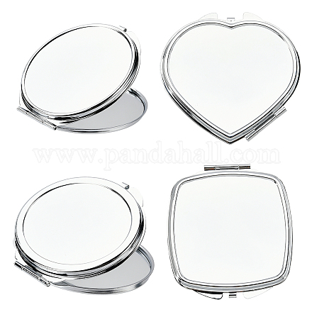 Nbeads4個のステンレス鋼コンパクトミラー  ガラス製化粧ポケットミラーではない4つの形状旅行財布折りたたみミラーミニdiy化粧鏡財布と旅行用  ステンレス鋼色 DIY-NB0005-94-1