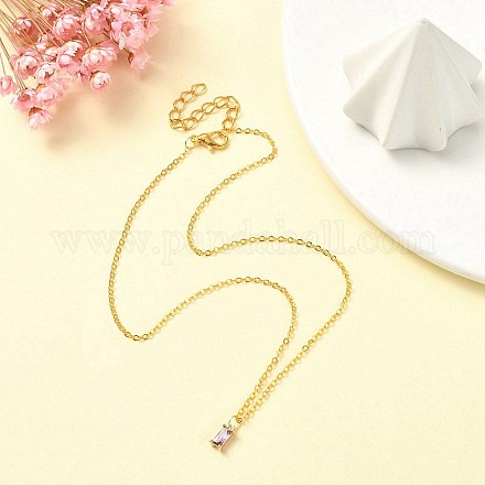 Halskette mit rechteckigem Glasanhänger und goldenen Messingkabelketten für Damen NJEW-FZ00011-1