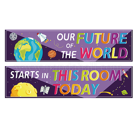 CREATCABIN 2Pcs Classroom Banners Motivational Banner Posters Adhesive Stickers Welcome Back Decorations for Teachers Appreciation for Pre School Elementary Middle School 39 x 10Inch AJEW-WH0340-002-1