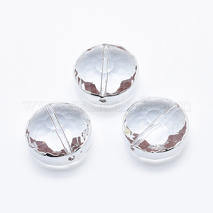 ガラスビーズ  真鍮パーツ  多面カット  半円  銀  透明  14x8~10mm  穴：1mm GLAA-F073-S03-1