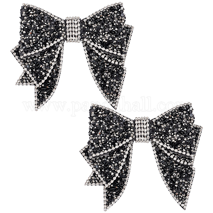 CHGCRAFT 2Pcs Resin Rhinestone Bowknot Shoes Decoration Charms No Clip No Strap Black Rhinestone Bow Shoes Decoration for Wedding Bridesmaid Shoe High Heels Leather Shoe Casual Shoe FIND-CA0004-74-1