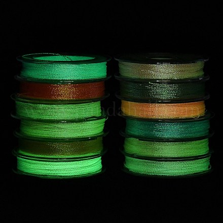 蓄光ポリエステルミシン糸 12巻  暗闇の中で輝く  ジュエリー作成用の3プライポリエステルコード  ミックスカラー  0.2mm  約24.06ヤード（22m）/ロール OCOR-E026-07-1