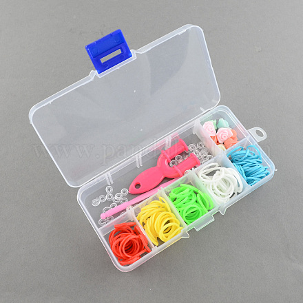 Bandes de métier à tisser colorés bricolage boîte avec des bandes de caoutchouc et accessoires DIY-R009-05-1